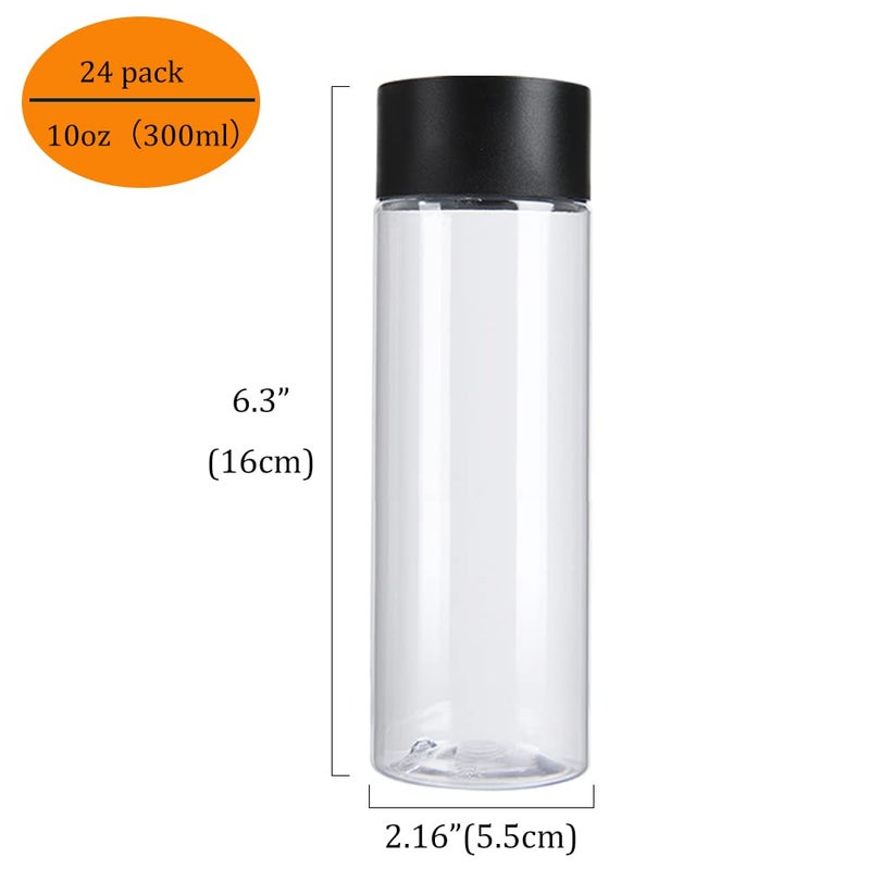 zmybcpack 24 Pack 10 OZ (300 ml) Clear PET Plastic Juice Bottles with Black Lids - Plastic Smoothie Bottles Ideal for Juice, Milk, Homemade Beverages - Image 2